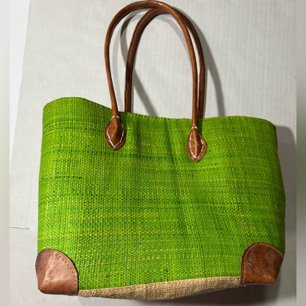 Colorful Patchwork straw tote bag - Picture 6 of 8